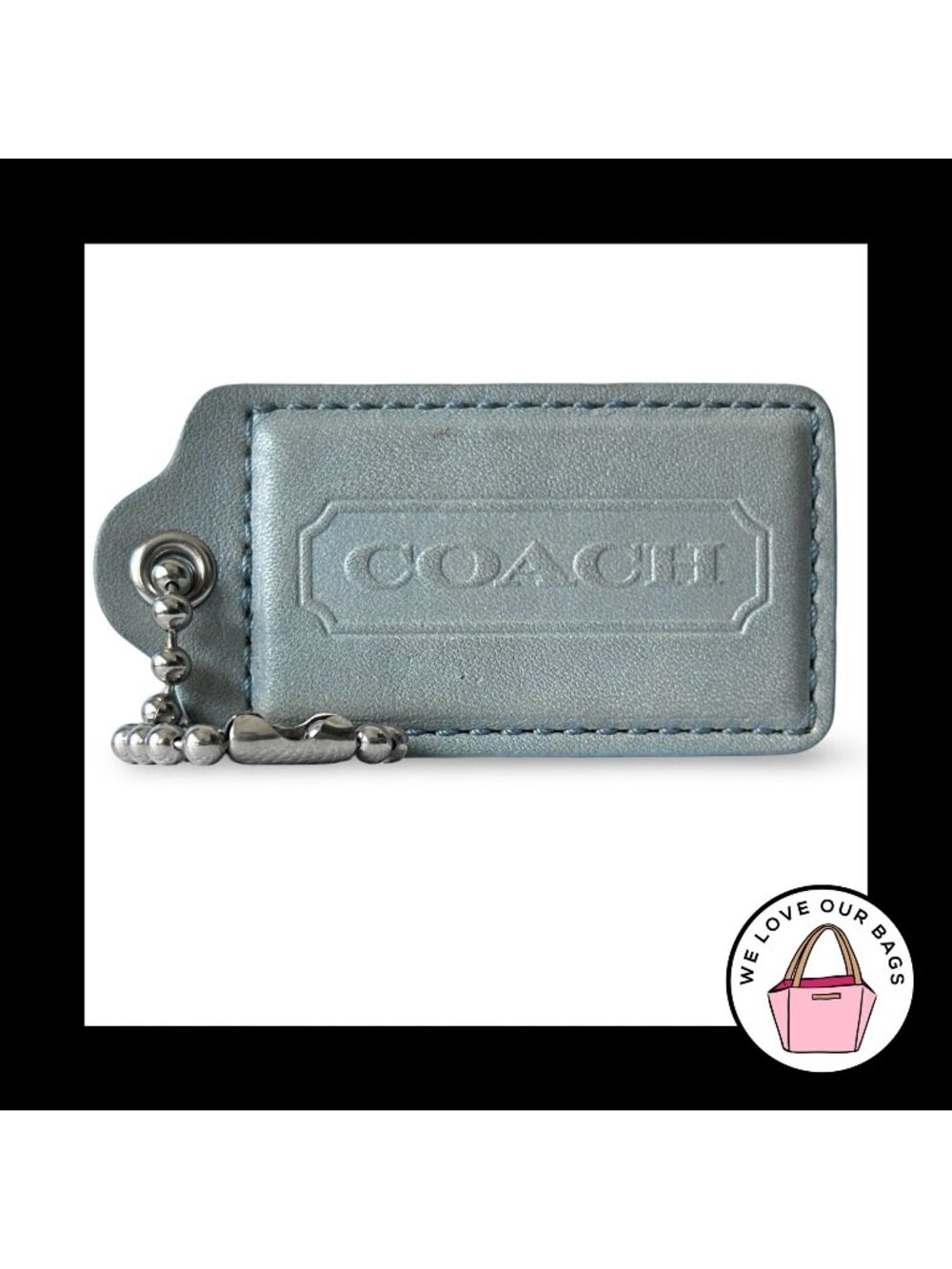 XL Huge COACH HANG TAG 3" Blue Smooth Leather Nickel Bag Charm Keychain Fob
